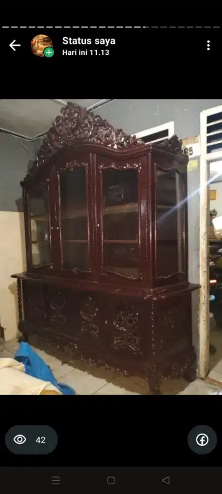 lemari hias jati Jepara asli siap pakai diplitur lg