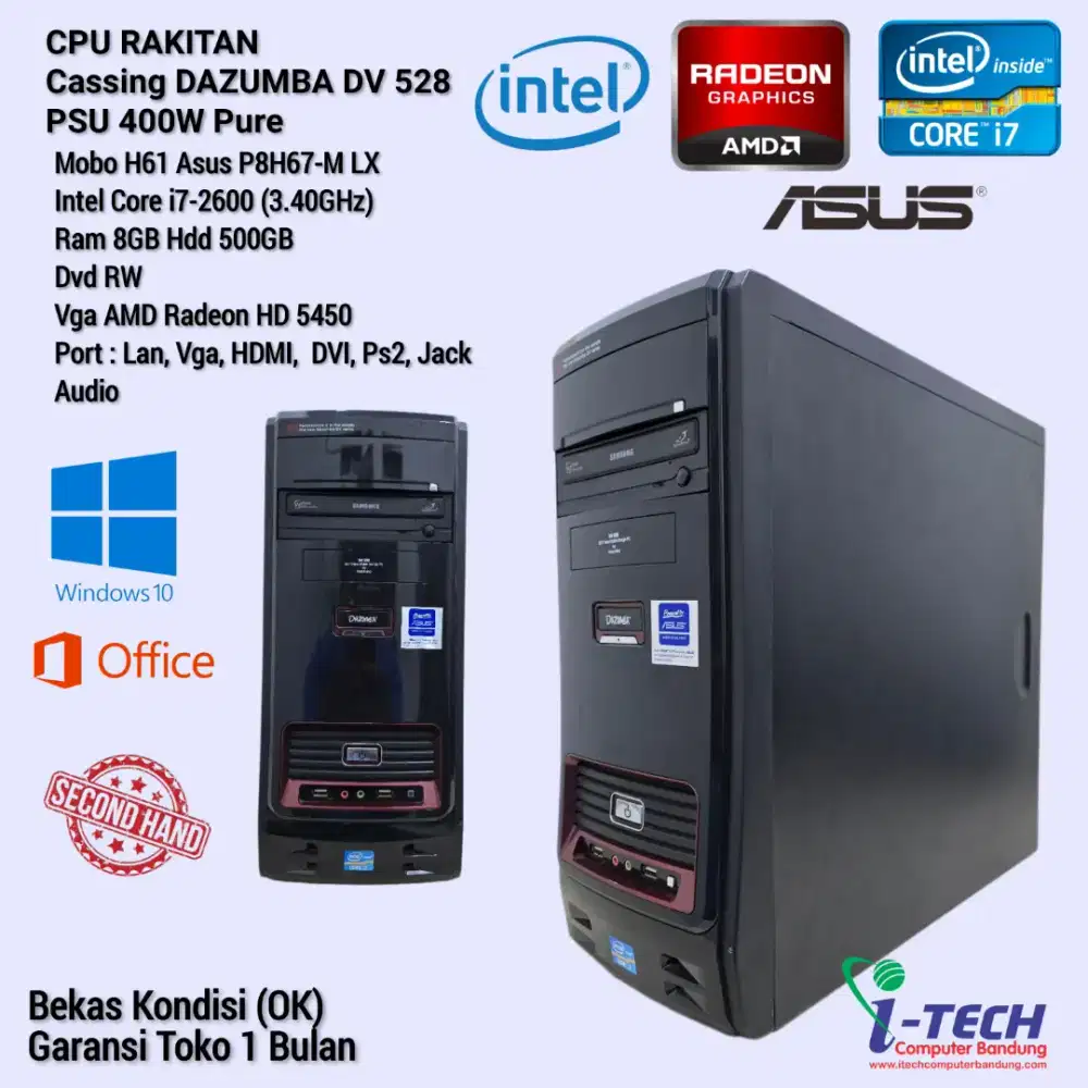 CPU RAKITAN CASING DAZUMVA DV 528 PSU 400W CORE i7GEN2 RAM8GB HDD500GB