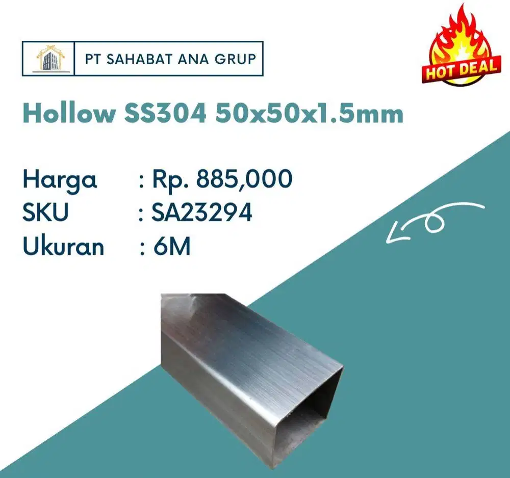 Hollow SS304 50x50x1.5mm