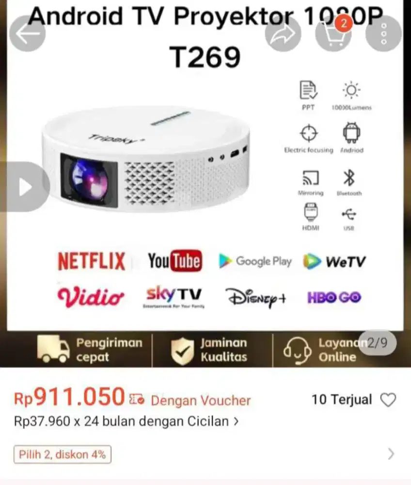 Proyektor Tripsky T269 450 Ansi Lumens Terang Baru Gress Fullset Nett