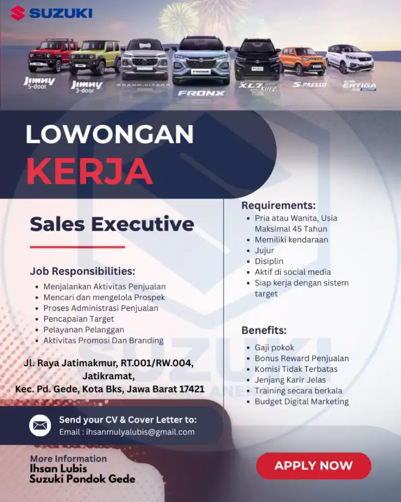 Sales Executive ( Automotive ) - Suzuki Pondok Gede