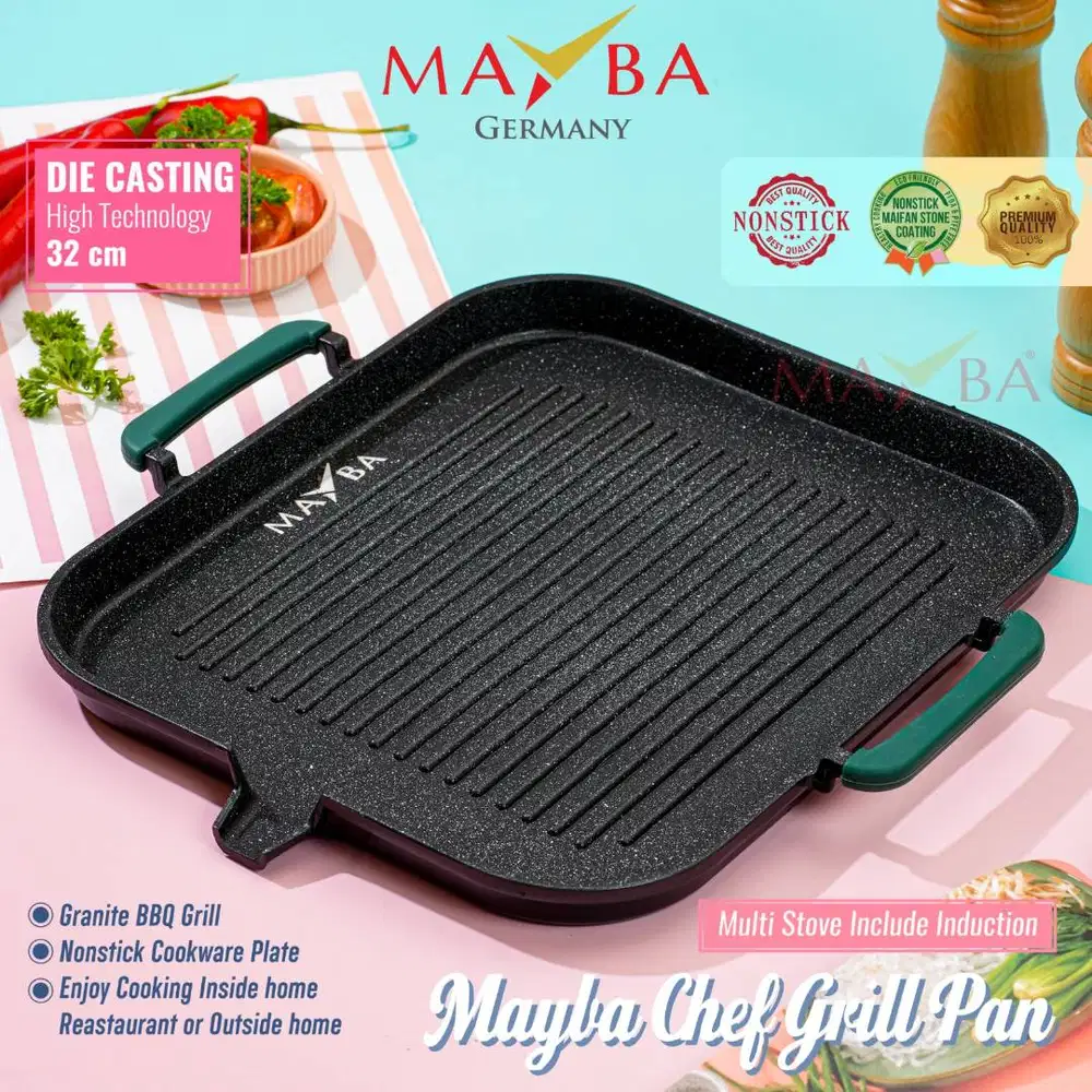 Mayba Chef Grill Pan Marble Anti Lengket Pemanggang Semua Kompor