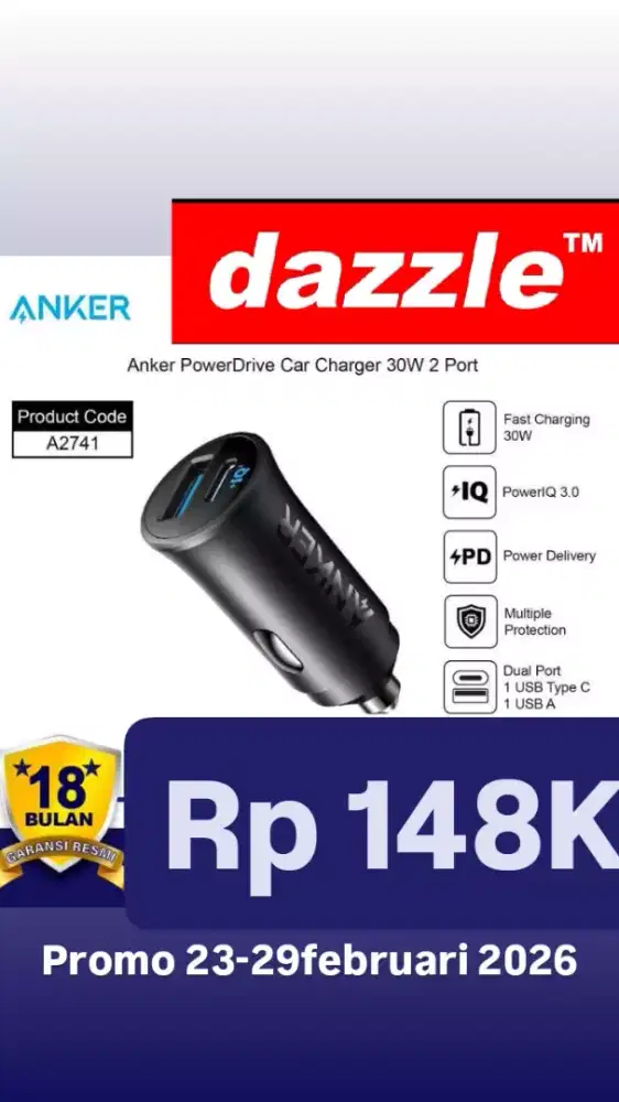 Saver anker 30w 2 port, car charger