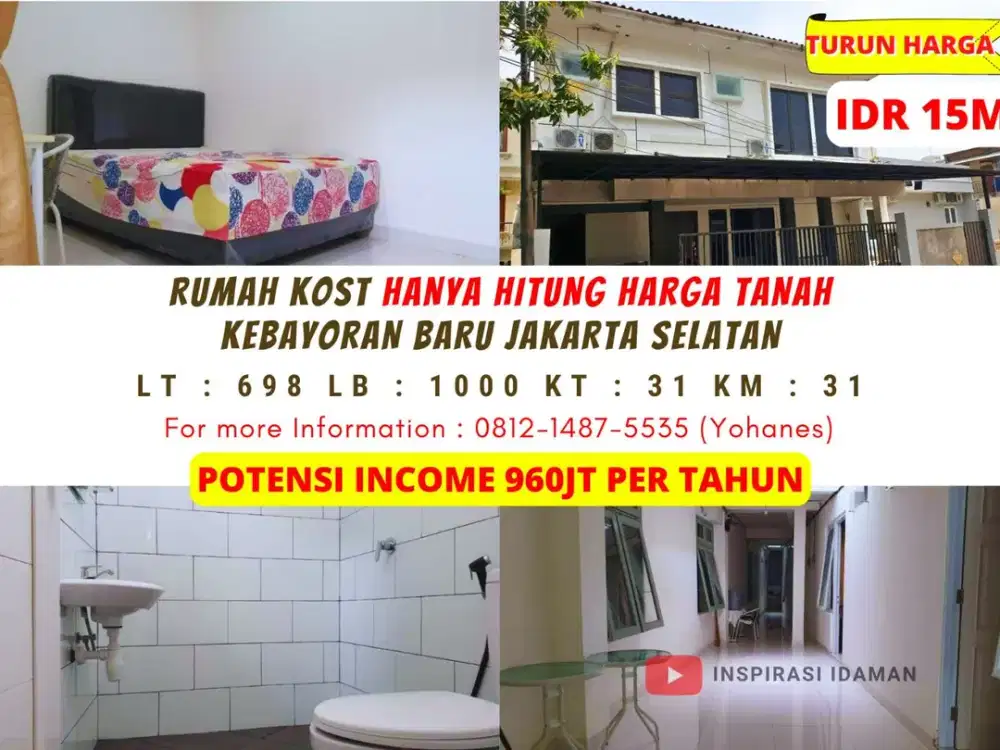 Rumah Kost 31 Kamar Kebayoran Baru hadap Timur jakarta selatan