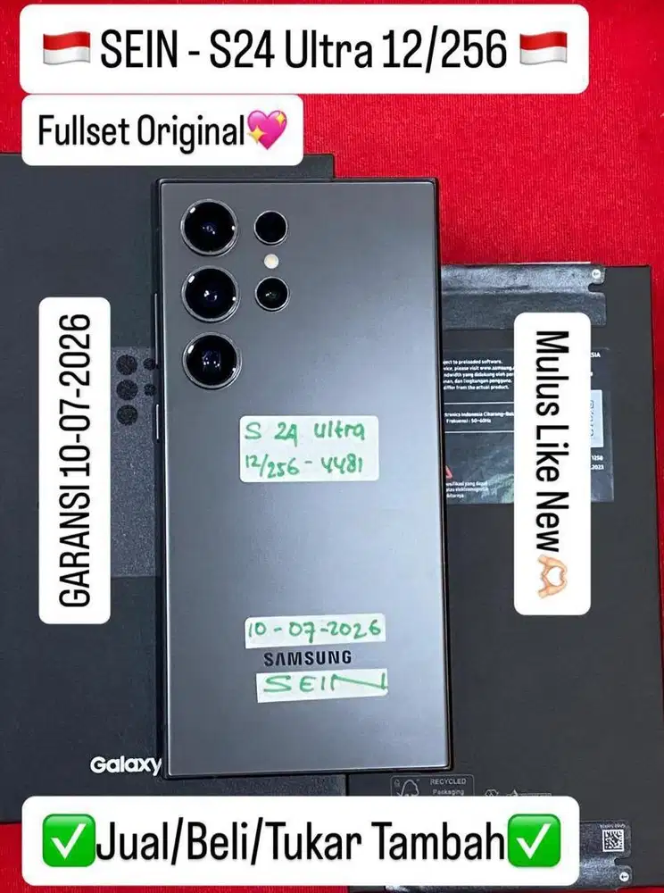 Samsung S24 Ultra 12/256 Gb Titanium Black masih Garansi panjang