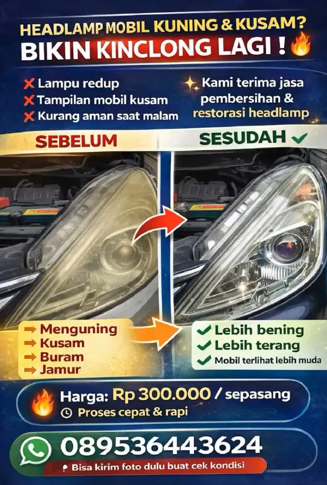 Jasa Restorasi Headlamp Mobil Kuning & Kusam