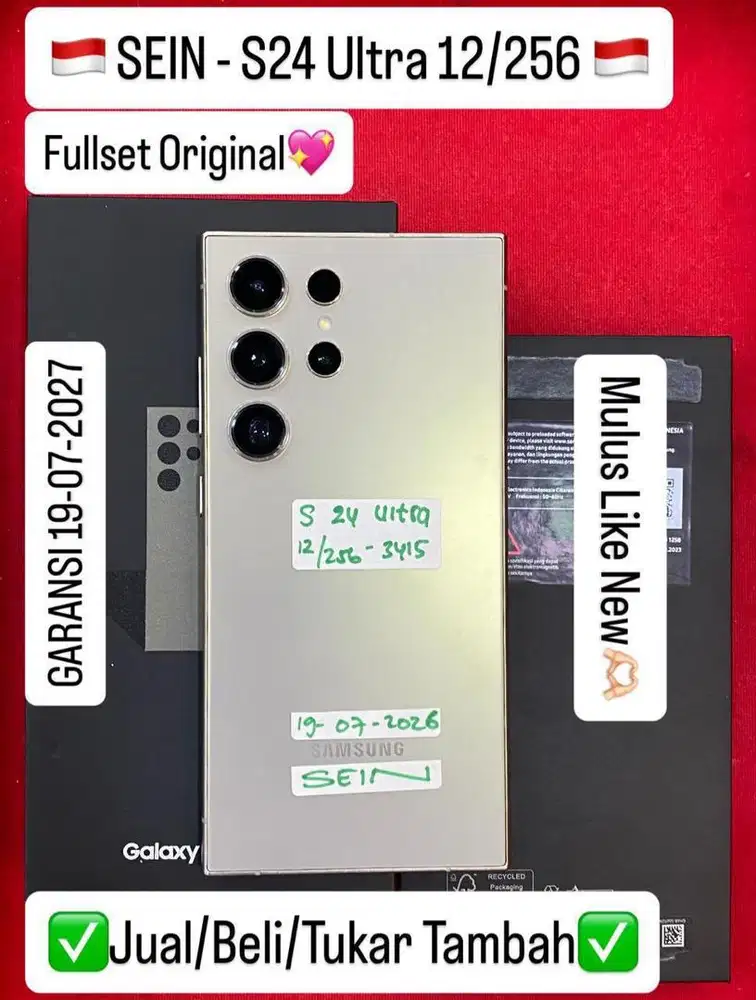Samsung S24 Ultra 12/256 Gb Grey Titanium Resmi Sein Garansi on