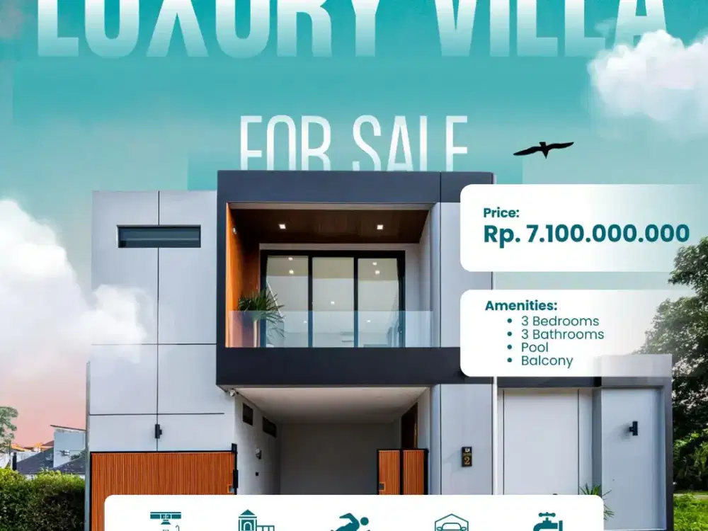 FOR SALE LUXURY VILLA WITH BEAUTY POOL, INTERIOR AND BALCONY AT CANGGU