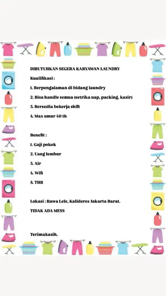 Lowongan kerja Laundry