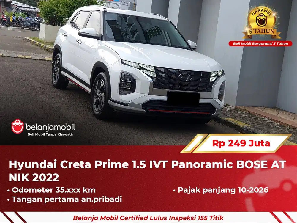 [ GARANSI 5TH ] Hyundai Creta Prime 1.5 IVT Panoramic BOSE 2022 2023