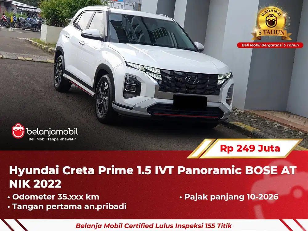 [ GARANSI 5TH ] Hyundai Creta Prime 1.5 IVT Panoramic BOSE 2022 2023