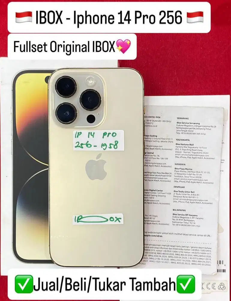 Iphone 14 Pro 256 Gb Gold Resmi Ibox Fullset Original