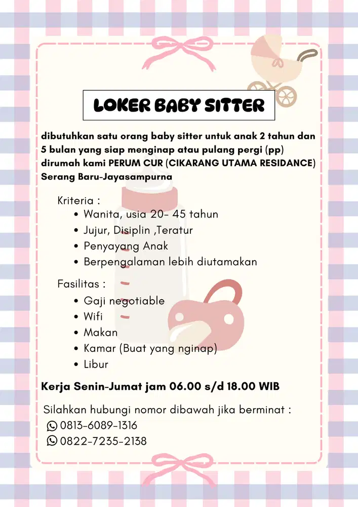 Baby sitter anak 2 tahun dan 5 bulan