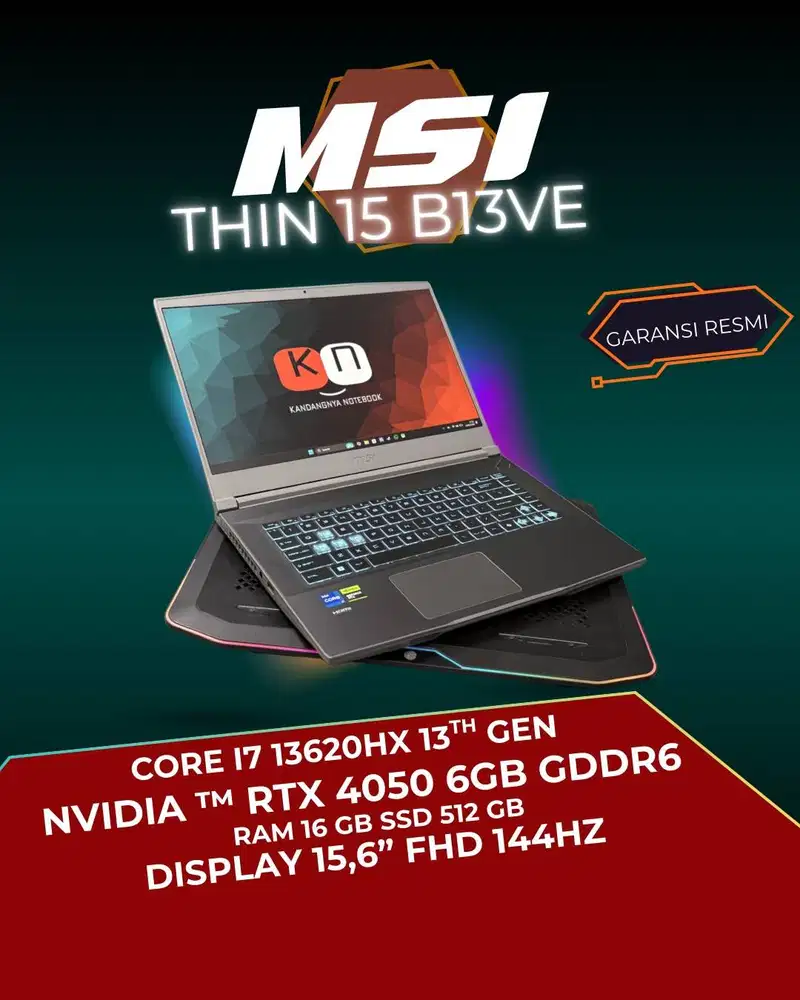Msi Thin 15 B13VE i7 13620HX Nvidia RTX4050 6GB Layar 144Hz