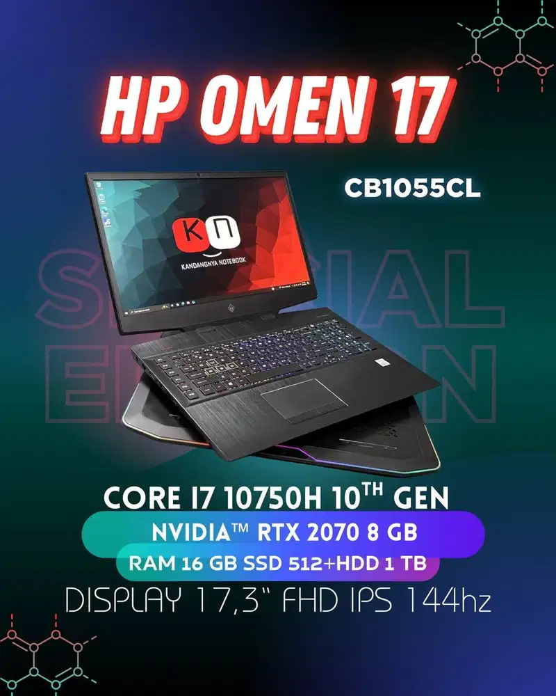 Hp OMEN 17 CB1055CL i7 10750H Nvidia RTX2070 8GB Layar 17inch 144Hz