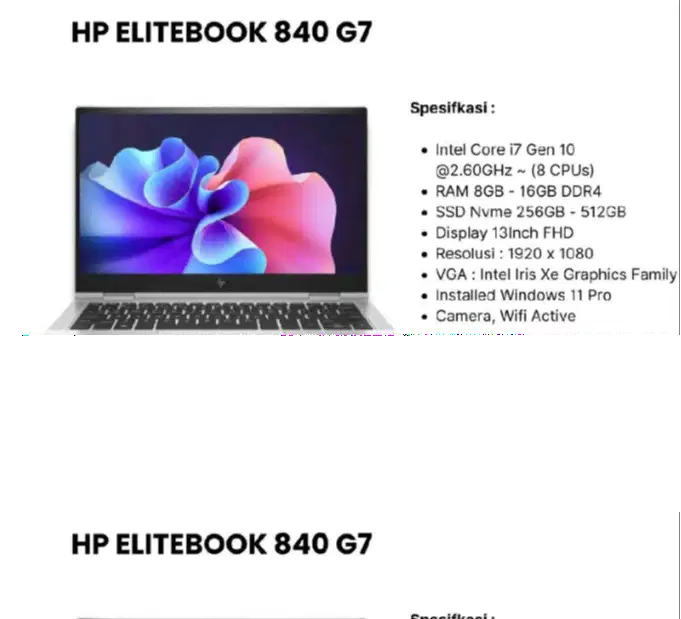 laptop untuk sekolah hp 840 g7 intel core i7 gen10 layar 14inch DL-RTV