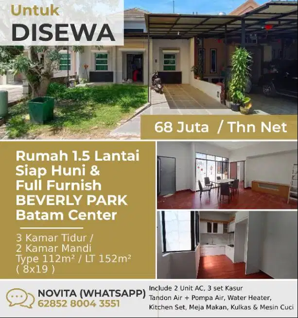 Rumah 1.5 Lantai Siap Huni & Full Furnish BEVERLY PARK Batam Center