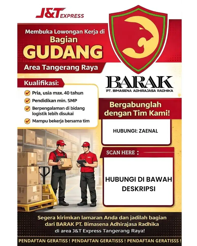 Di BUTUHKAN SEGERA, LOWONGAN PEKERJAAN JNT KOSAMBI TANGERANG