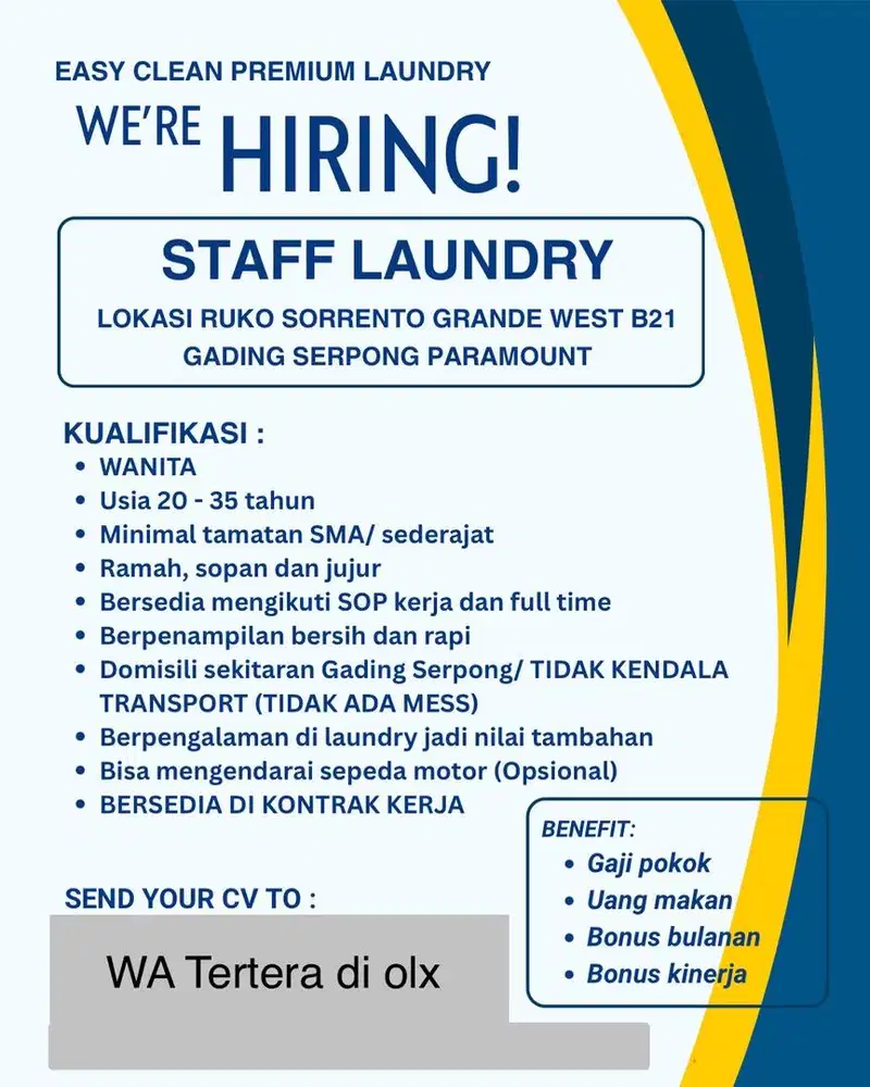 Lowongan Staff Laundry di Gading serpong