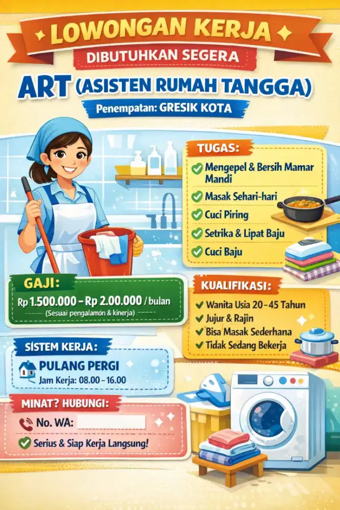 LOWONGAN KERJA ASISTEN RUMAH TANGGA