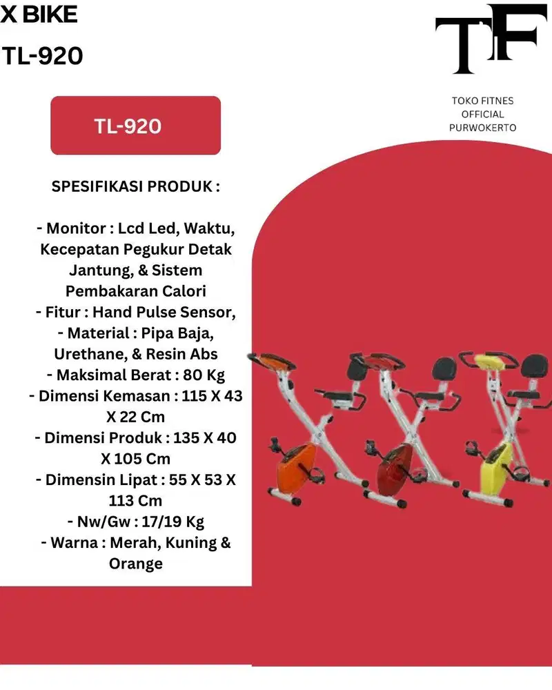Promo terbatas,Bakar Lemak Lebih Cepat dengan X Bike TL- 920 Bisa Cod!