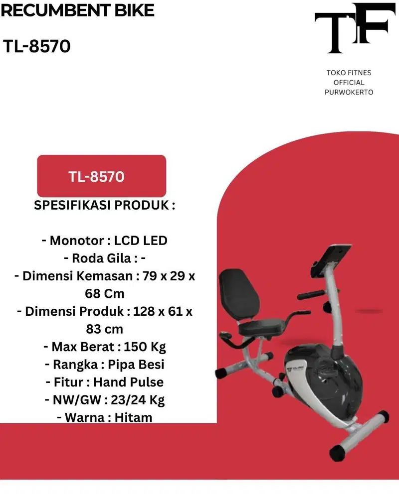 Flash Sale Recumbent Bike TL–8570,Siap Kirim Hari Ini, Bisa Cod!!