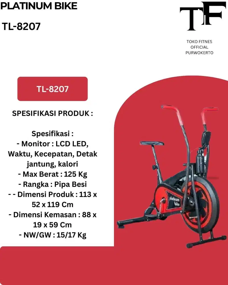 Promo Stok Terbatas Sepeda Statis Platinum BIke Tl-8207 Total Fitnes