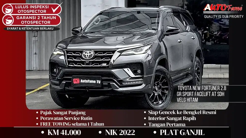 Toyota New Fortuner 2.8 GR Sport FACELIFT AT SDH VELG HITAM NIK 2022 A