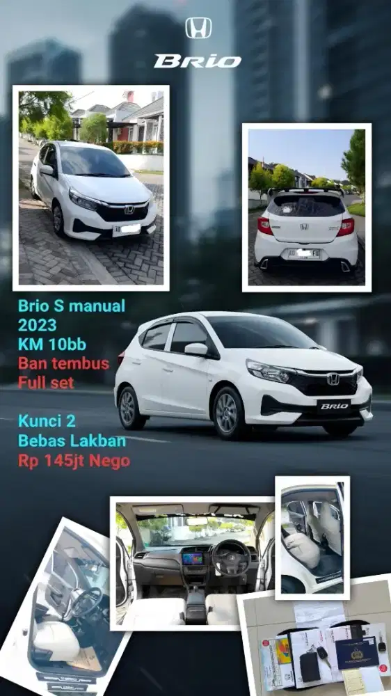 MOBIL BRIO S MT PUTIH 2023 KM LOW KONDISI SEHAT SIAP MUDIK LEBARAN
