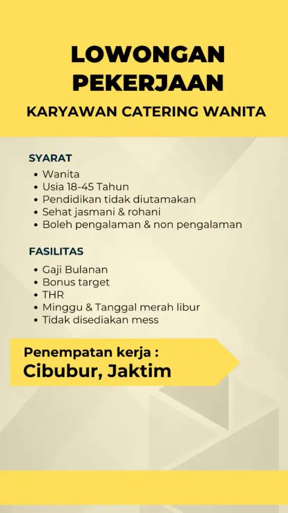 Lowongan kerja crew catering wanita jakarta timur