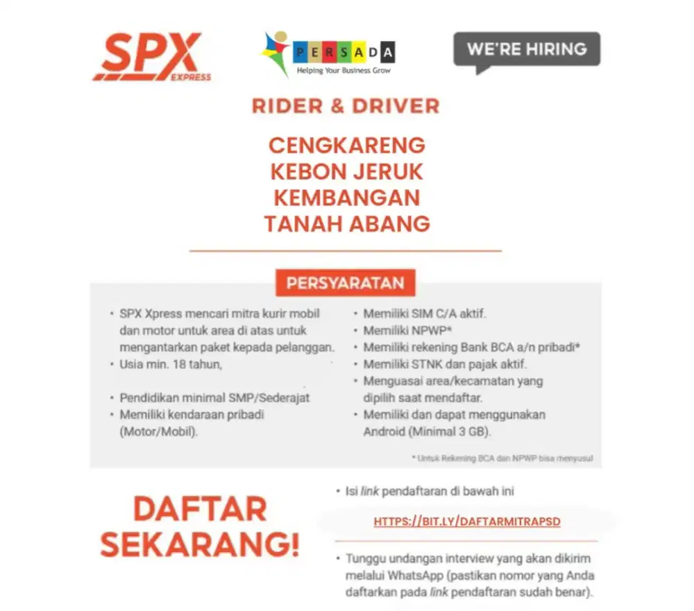 Loker kurir untuk motor dan mobil