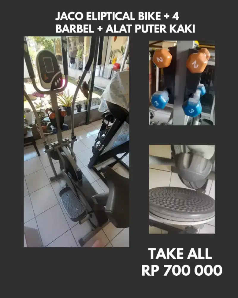 jaco eliptical bike + 4 barbel + alat putar kaki