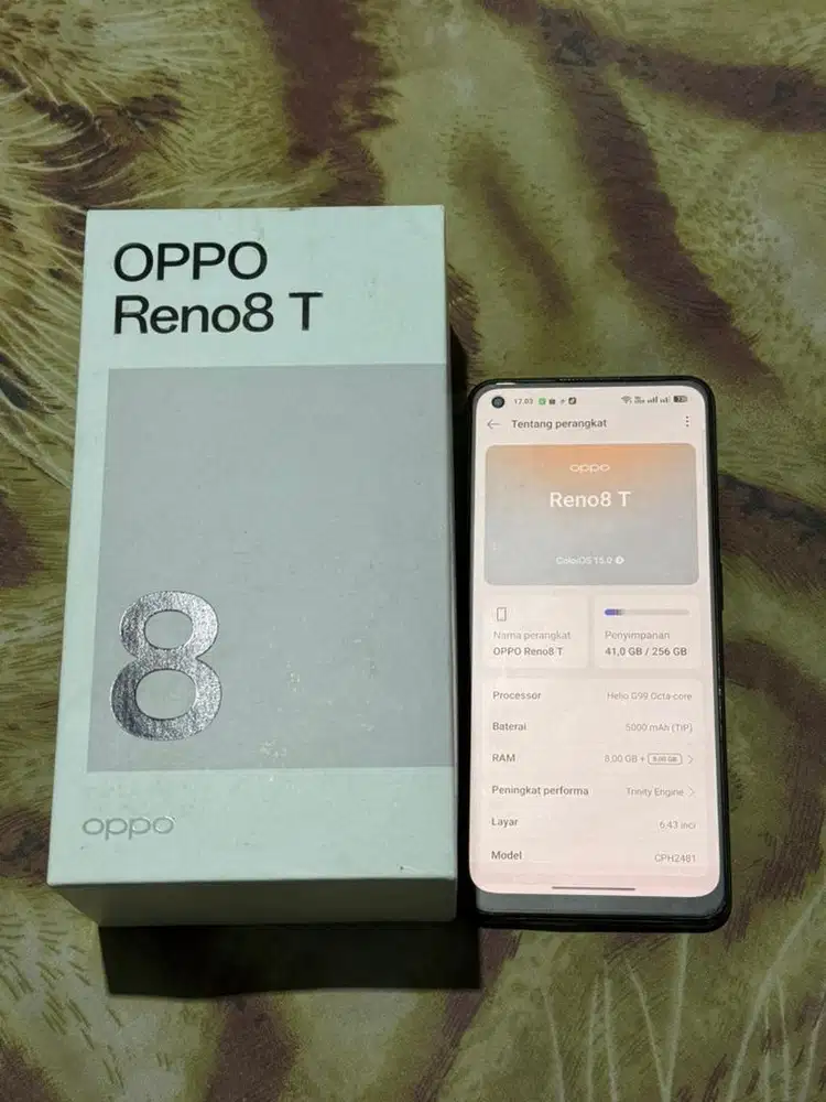 OPPO RENO 8T Ram8/256GB Lengkap Box sidik jari Aktif Layar Original