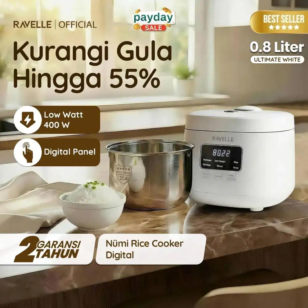 Ravelle NUMI Rice Cooker Digital Low Carbo 0.8 Liter Nasi - Penanak Na