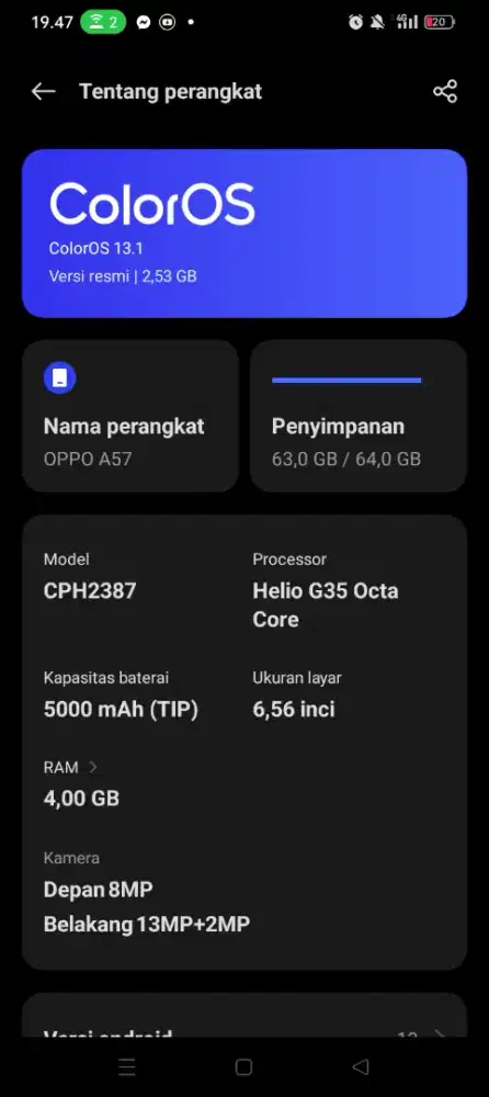 Jual butuh hp Oppo A57 seken