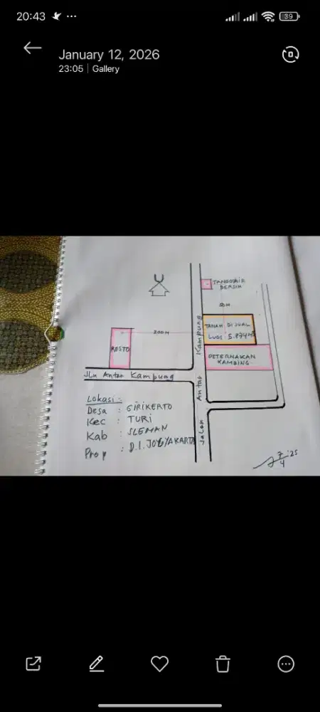 Tanah  5874m2, 6SHM, Girikerto Sleman, Cocok untuk usaha/Investasi