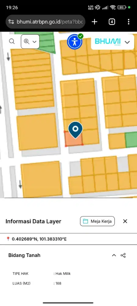 Tanah SHM 168m² Hook Depan Masjid - Graha Kualu Harga: Rp 200.000.000,