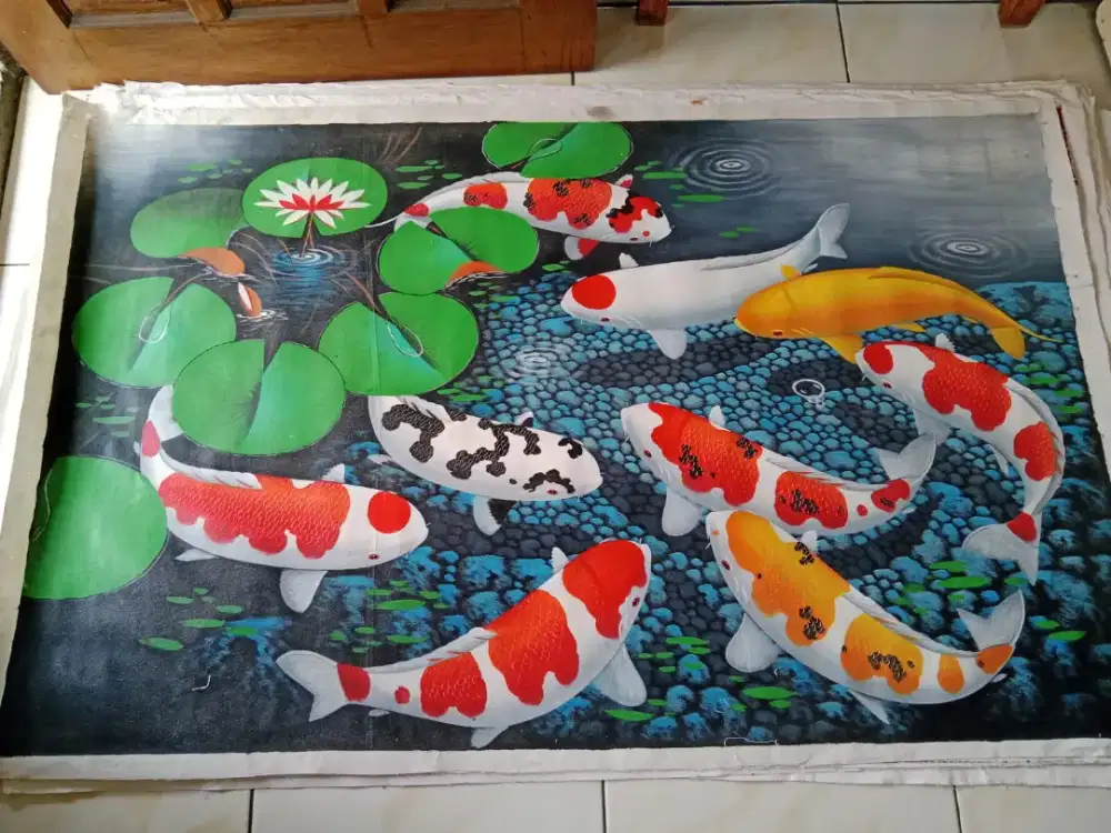 Lukisan kanvas tema koi hoki