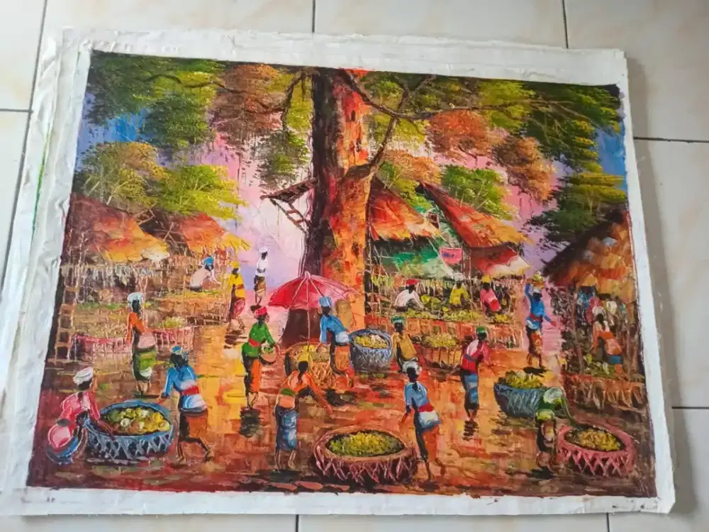Lukisan kanvas tema pasar balinese