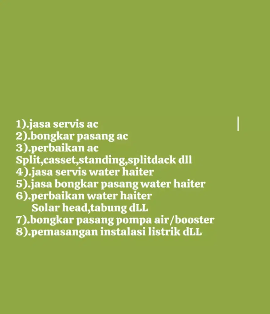 Jasa servis/cuci ac bongkar pasang ac water haiter instalasi listril