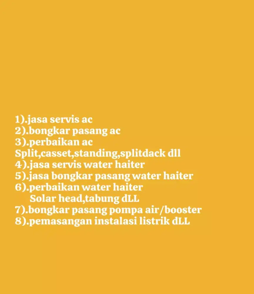 Jasa servis/cuci ac bongkar pasang ac water haiter instalasi listrik