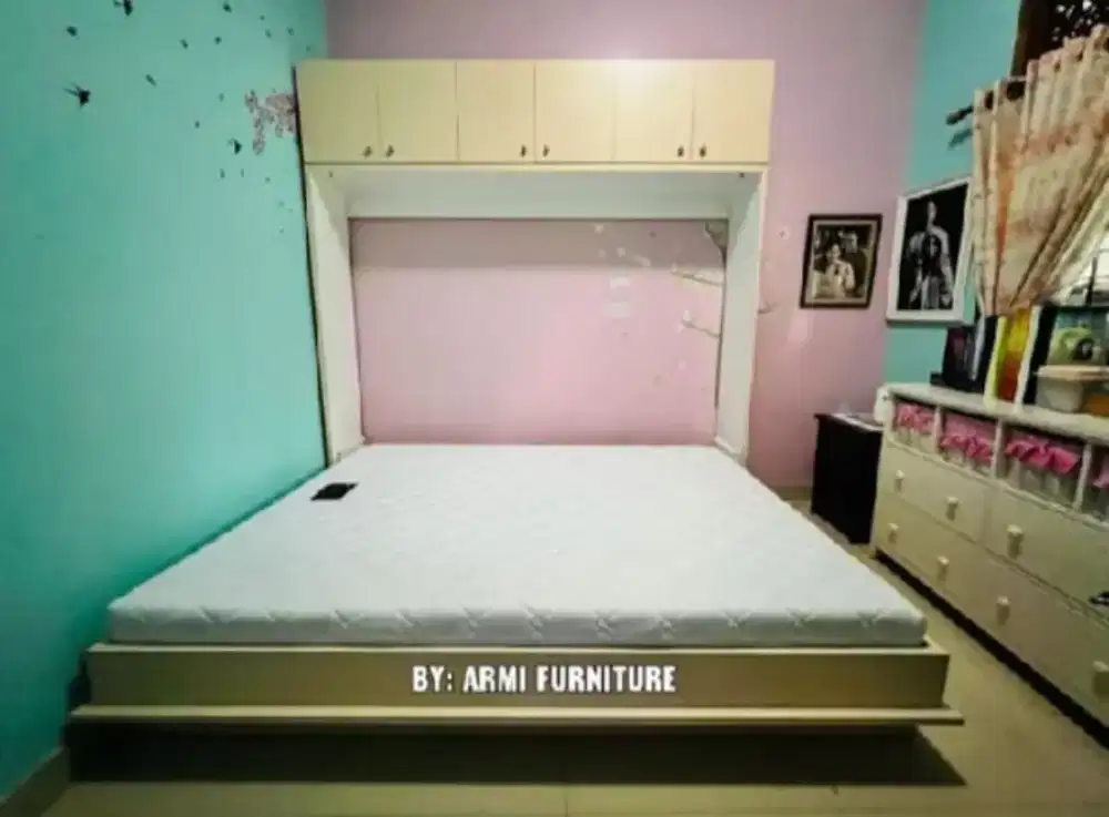Wall bed horizontal kasur 160x200 dengan kabinet