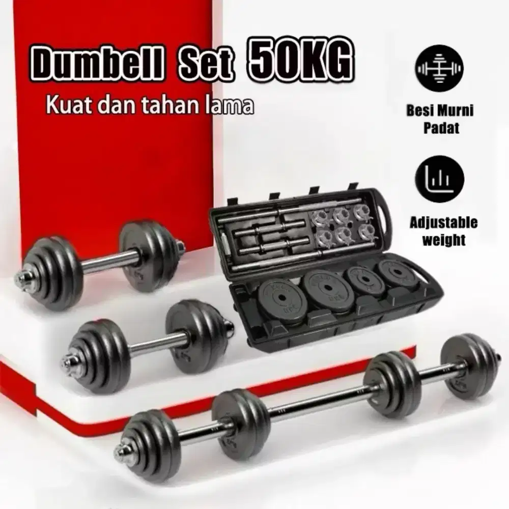 Alat Set Gym Home 98% Kondisi Bagus , Barbel 50kg + 20KG , Bangku Gym