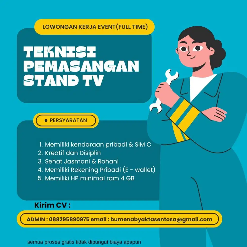 Dibutuhkan teknisi pemasangan bracket tv ke sekolah sekolah