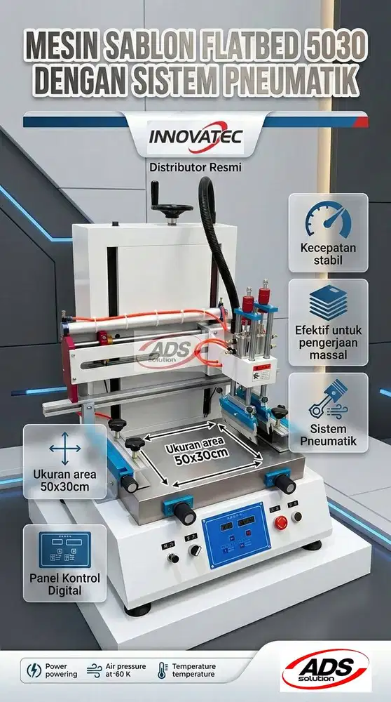 MESIN SABLON FLATBED / LAYAR DATAR MINI 5030 DENGAN SISTEM PNEUMATIC