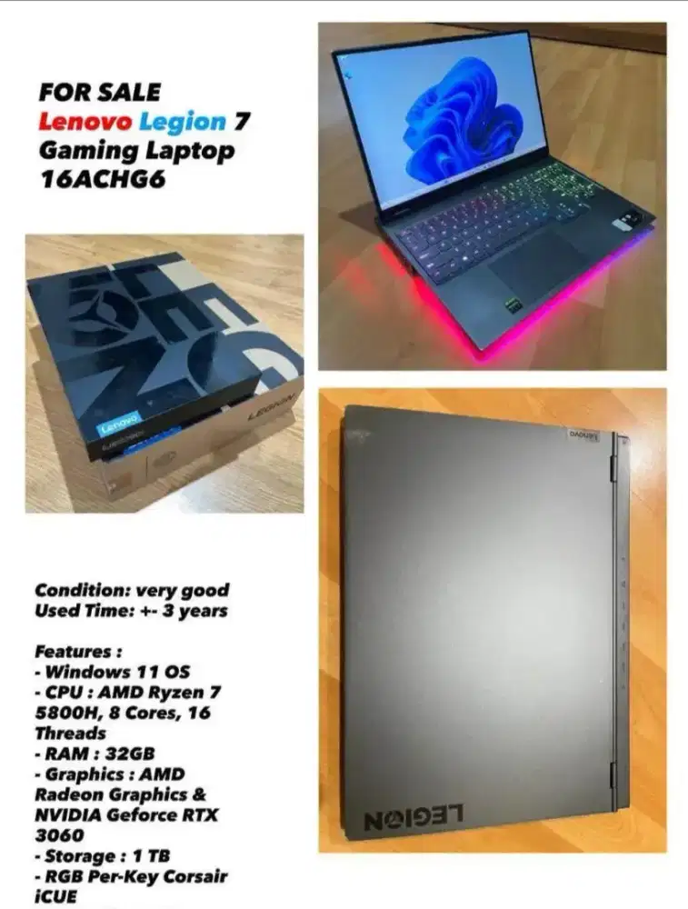 Lenovo Legion 7 16achg6 rtx 3060 Ram 32GB