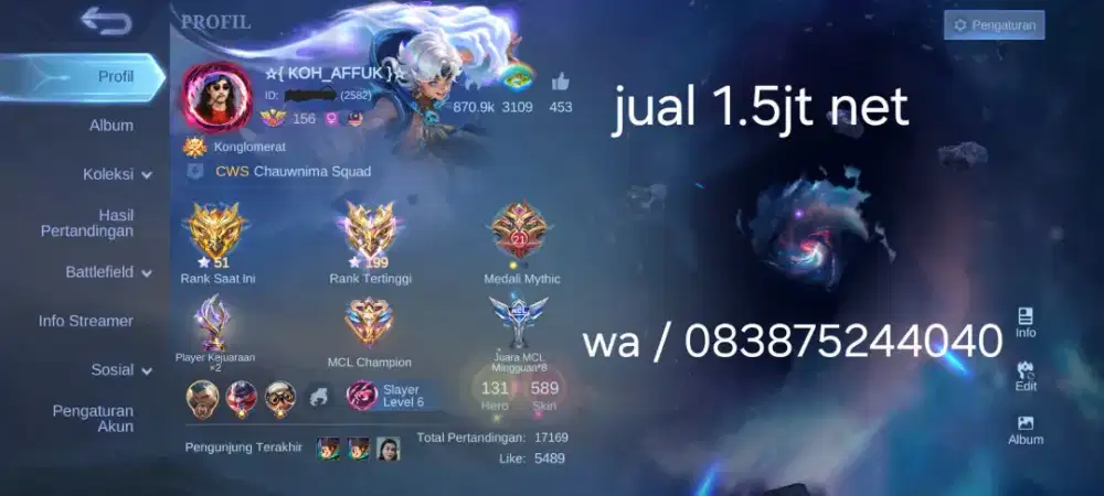 Jual akun mobile legends juragan 3