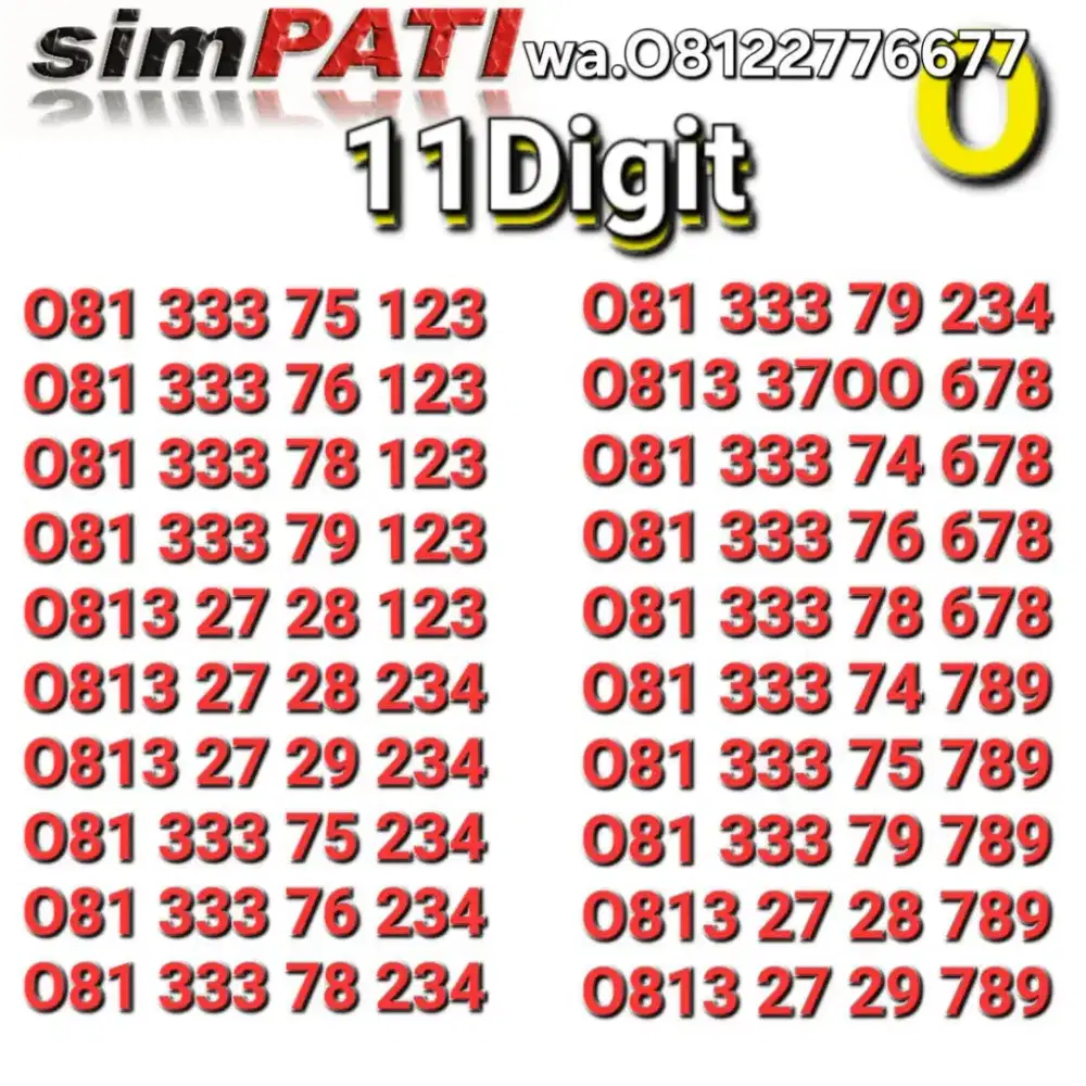 NOMOR SIMPATI 11DIGIT SERI 123 _ 789