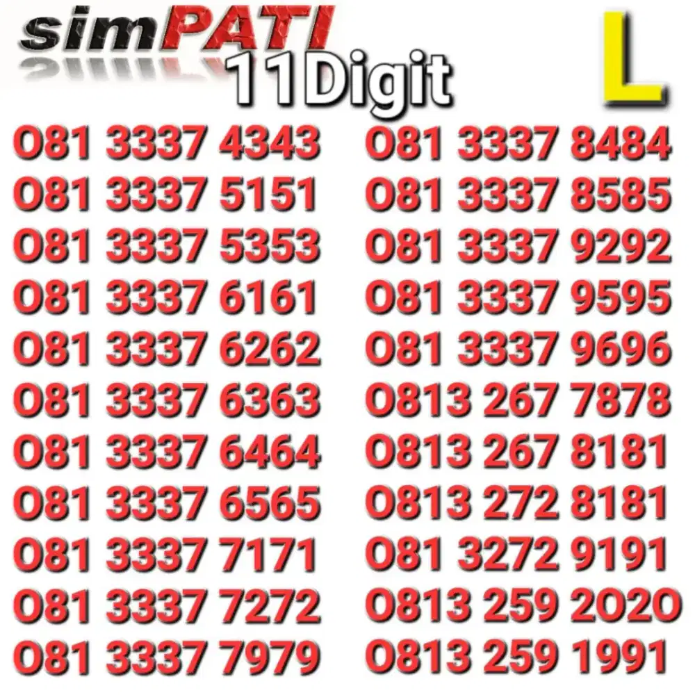 NOMOR SIMPATI 11DIGIT 3337 abab