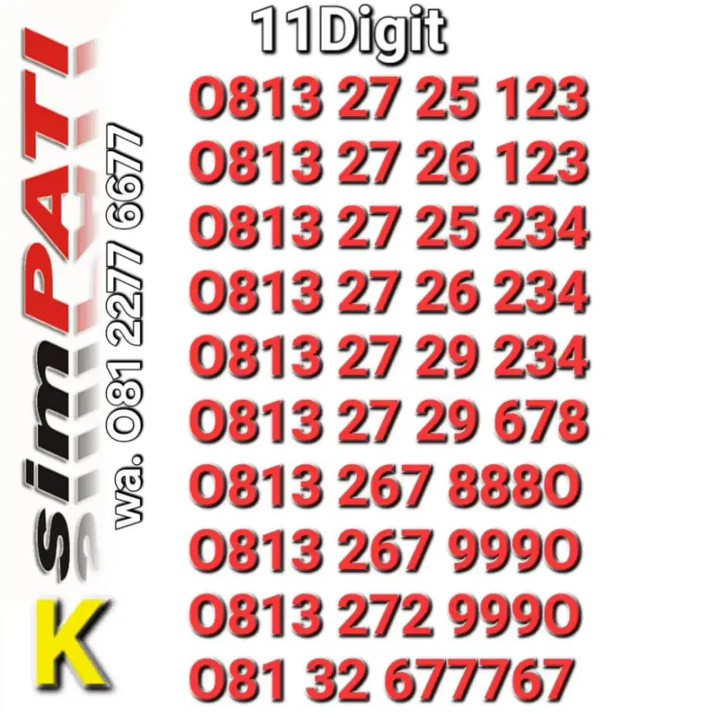 NOMOR SIMPATI 11ANGKA 234 - 999O